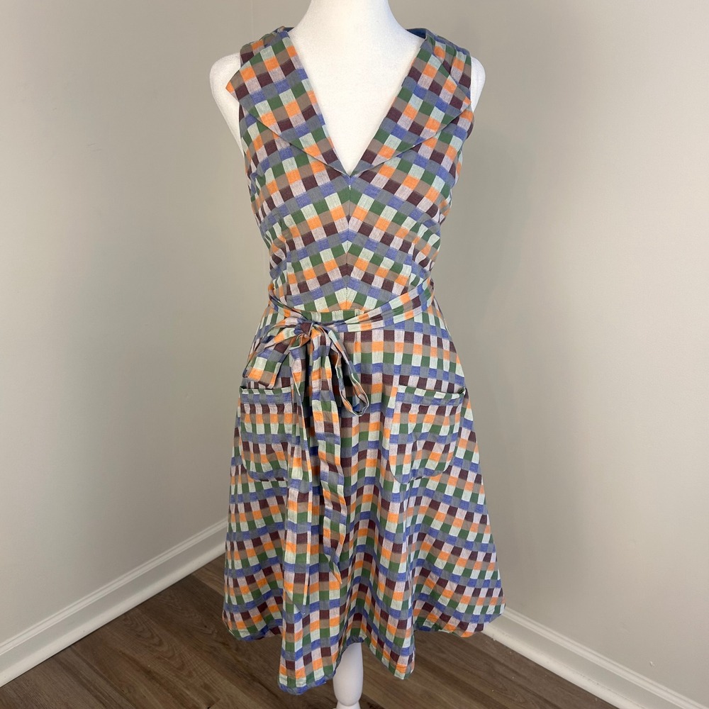 ModCloth Gingham Fit & Flare Dress Women Small Sleeveless Retro Midi Cottagecore - Picture 1 of 12
